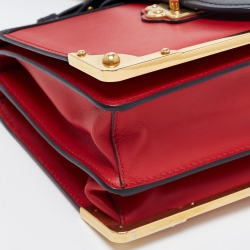Pre Owned Prada Red/Black Saffiano Lux Leather Cahier Shoulder Bag