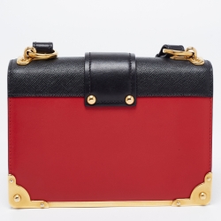Pre Owned Prada Red/Black Saffiano Lux Leather Cahier Shoulder Bag