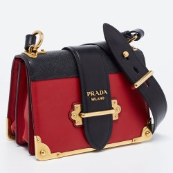 Pre Owned Prada Red/Black Saffiano Lux Leather Cahier Shoulder Bag