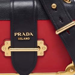 Pre Owned Prada Red/Black Saffiano Lux Leather Cahier Shoulder Bag