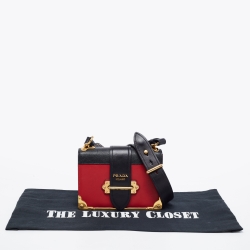 Pre Owned Prada Red/Black Saffiano Lux Leather Cahier Shoulder Bag