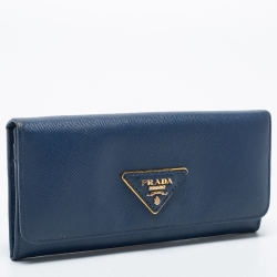 Pre Owned Prada Blue Saffiano Leather Continental Wallet