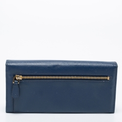 Pre Owned Prada Blue Saffiano Leather Continental Wallet
