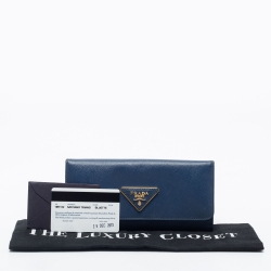 Pre Owned Prada Blue Saffiano Leather Continental Wallet