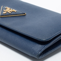 Pre Owned Prada Blue Saffiano Leather Continental Wallet