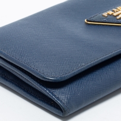 Pre Owned Prada Blue Saffiano Leather Continental Wallet