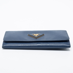 Pre Owned Prada Blue Saffiano Leather Continental Wallet
