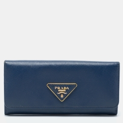 Pre Owned Prada Blue Saffiano Leather Continental Wallet