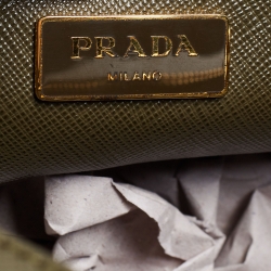 Pre Owned Prada Two Tone Green Saffiano Lux Leather Medium Double Zip Tote