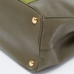 Pre Owned Prada Two Tone Green Saffiano Lux Leather Medium Double Zip Tote