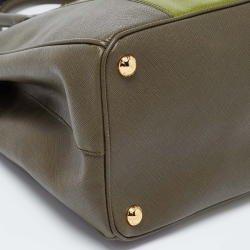 Pre Owned Prada Two Tone Green Saffiano Lux Leather Medium Double Zip Tote