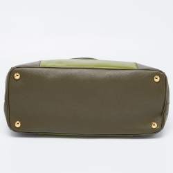 Pre Owned Prada Two Tone Green Saffiano Lux Leather Medium Double Zip Tote