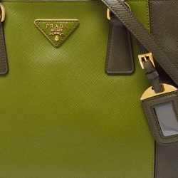 Pre Owned Prada Two Tone Green Saffiano Lux Leather Medium Double Zip Tote