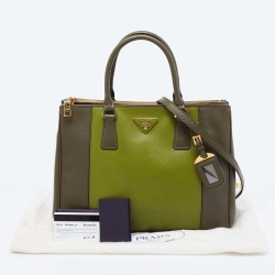 Pre Owned Prada Two Tone Green Saffiano Lux Leather Medium Double Zip Tote