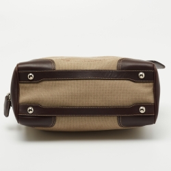 Prada Beige/Brown Logo Print Jacquard and Leather Bowling Bag