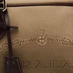 Prada Beige/Brown Logo Print Jacquard and Leather Bowling Bag