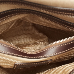Prada Beige/Brown Logo Print Jacquard and Leather Bowling Bag