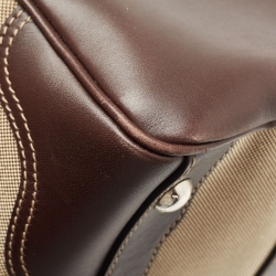 Prada Beige/Brown Logo Print Jacquard and Leather Bowling Bag