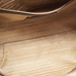 Prada Beige/Brown Logo Print Jacquard and Leather Bowling Bag
