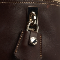 Prada Beige/Brown Logo Print Jacquard and Leather Bowling Bag