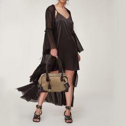 Prada Beige/Brown Logo Print Jacquard and Leather Bowling Bag