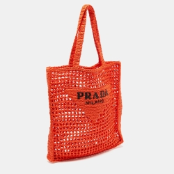 Pre Owned Prada Orange Woven Raffia Tote