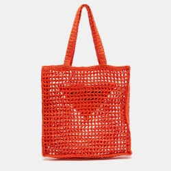 Pre Owned Prada Orange Woven Raffia Tote