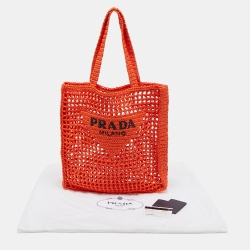 Pre Owned Prada Orange Woven Raffia Tote