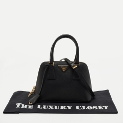 Pre Owned Prada Black Saffiano Patent Leather Small Promenade Satchel