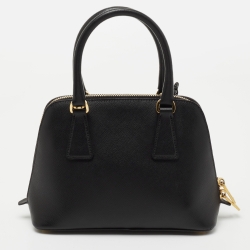 Pre Owned Prada Black Saffiano Patent Leather Small Promenade Satchel