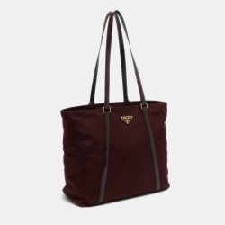 مملوكة مسبقًا Prada Burgundy/Black Leather and Nylon Tessuto Tote