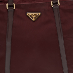 مملوكة مسبقًا Prada Burgundy/Black Leather and Nylon Tessuto Tote