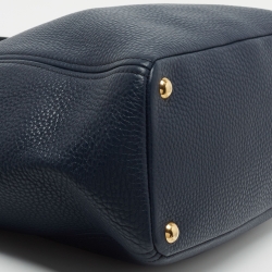 Pre Owned Prada Blue Vitello Daino Leather Side Pocket Tote