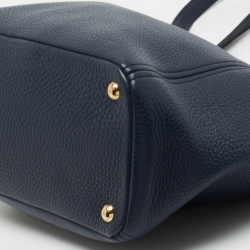 Pre Owned Prada Blue Vitello Daino Leather Side Pocket Tote