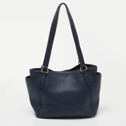 Pre Owned Prada Blue Vitello Daino Leather Side Pocket Tote