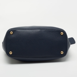 Pre Owned Prada Blue Vitello Daino Leather Side Pocket Tote
