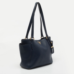 Pre Owned Prada Blue Vitello Daino Leather Side Pocket Tote