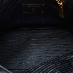 Pre Owned Prada Blue Vitello Daino Leather Side Pocket Tote