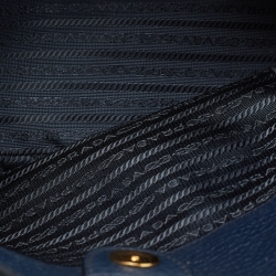 Pre Owned Prada Blue Vitello Daino Leather Side Pocket Tote