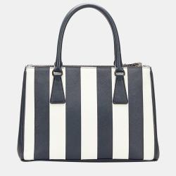 Pre Owned Prada Blue/White Saffiano Galleria Striped Bag