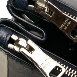 Pre Owned Prada Blue/White Saffiano Galleria Striped Bag