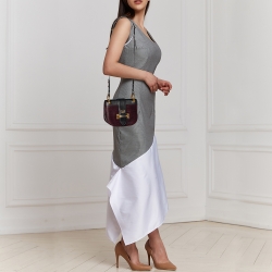 Pre Owned Prada Dark Purple/Black Leather Cahier Shoulder Bag