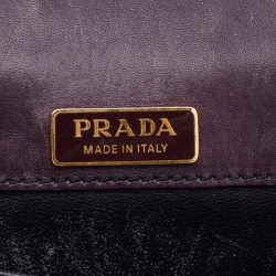 Pre Owned Prada Dark Purple/Black Leather Cahier Shoulder Bag