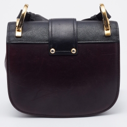 Pre Owned Prada Dark Purple/Black Leather Cahier Shoulder Bag