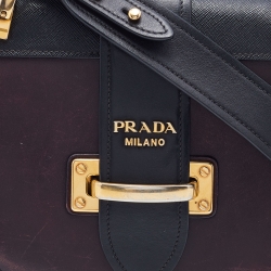 Pre Owned Prada Dark Purple/Black Leather Cahier Shoulder Bag