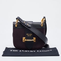 Pre Owned Prada Dark Purple/Black Leather Cahier Shoulder Bag