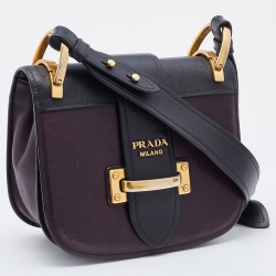 Pre Owned Prada Dark Purple/Black Leather Cahier Shoulder Bag
