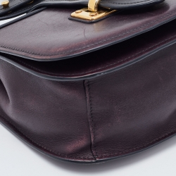 Pre Owned Prada Dark Purple/Black Leather Cahier Shoulder Bag