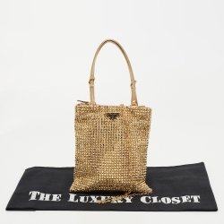 مملوكة مسبقًا Prada Gold Satin Crystal Embellished Crossbody Bag