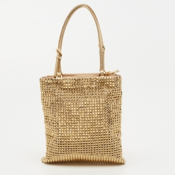 مملوكة مسبقًا Prada Gold Satin Crystal Embellished Crossbody Bag